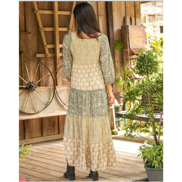 Natural Life Boho Berkley patchwork tiered maxi dress Sage Bloom Peasant prairie - Picture 2 of 7